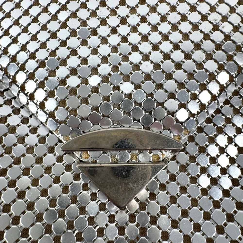 Vintage 80's Silver Mesh Shoulder Bag Purse‎ Chain Strap Evening Disco Club 70's